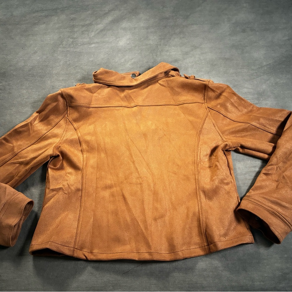 Women's Tan Faux Suede Motorcycle Jacket - Picture 5 of 8